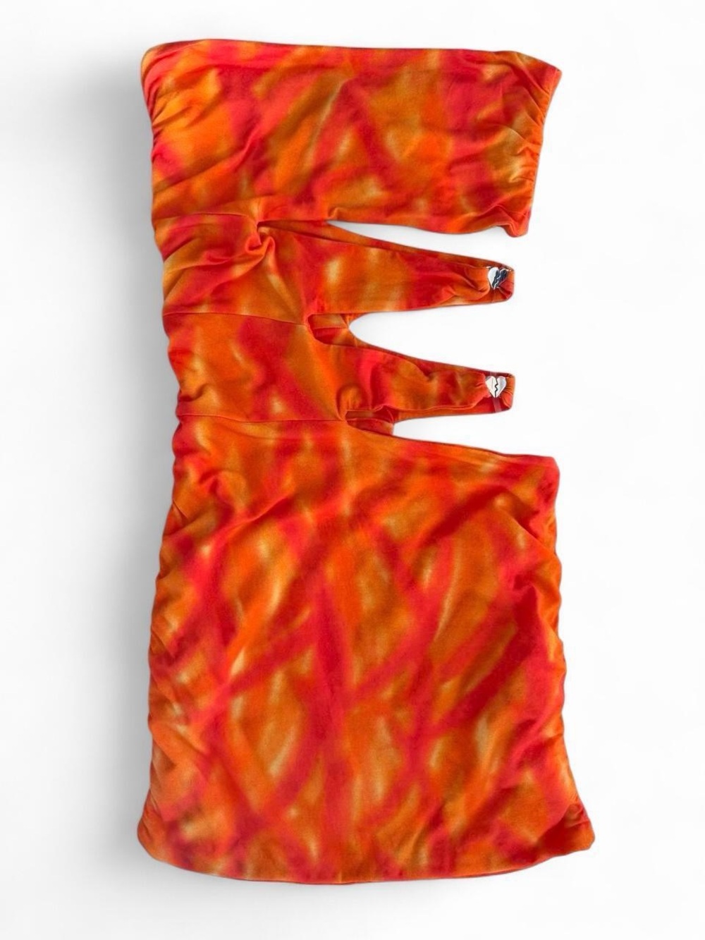 ROTATE Cut-out Tie-Dye Mini Dress in Orange and Red
